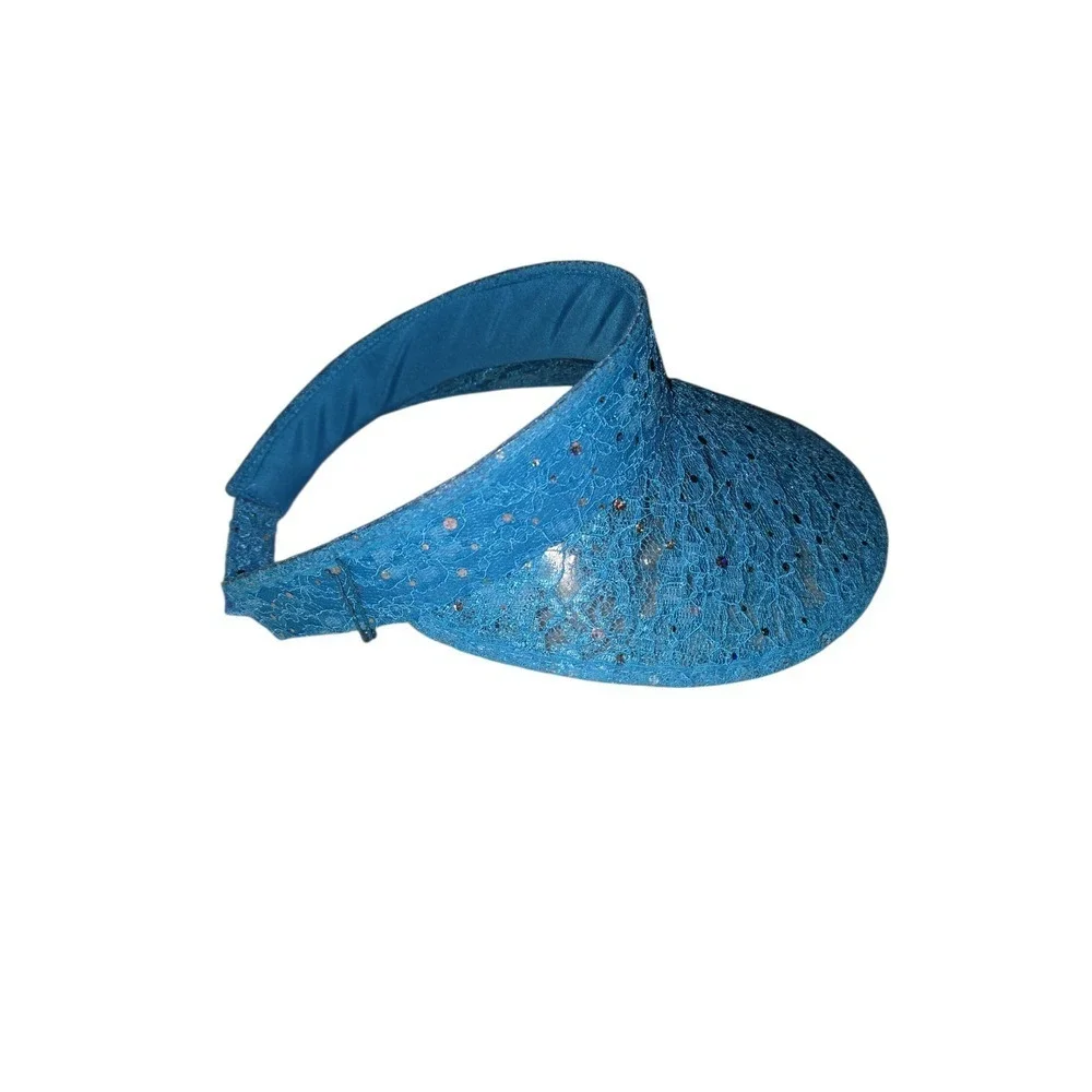 Womens Blue Lace Sequined Sun Visor‎ Summer Beach Golf Tennis Hat